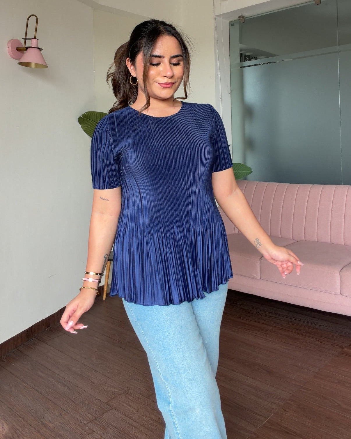 Solid Free Size Pleated Fabric Peplum Top