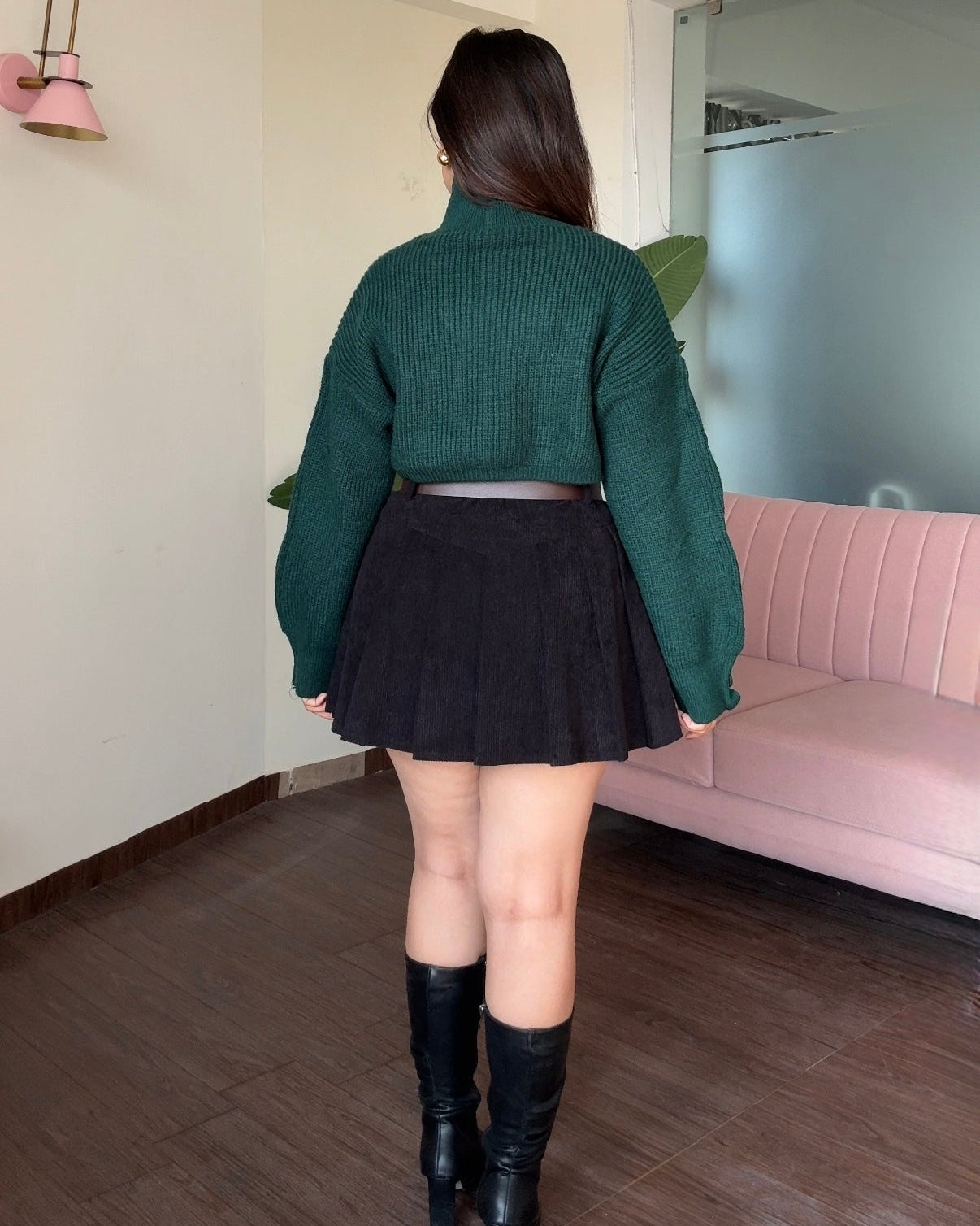 Corduroy Mini Skirt With Leather Belt