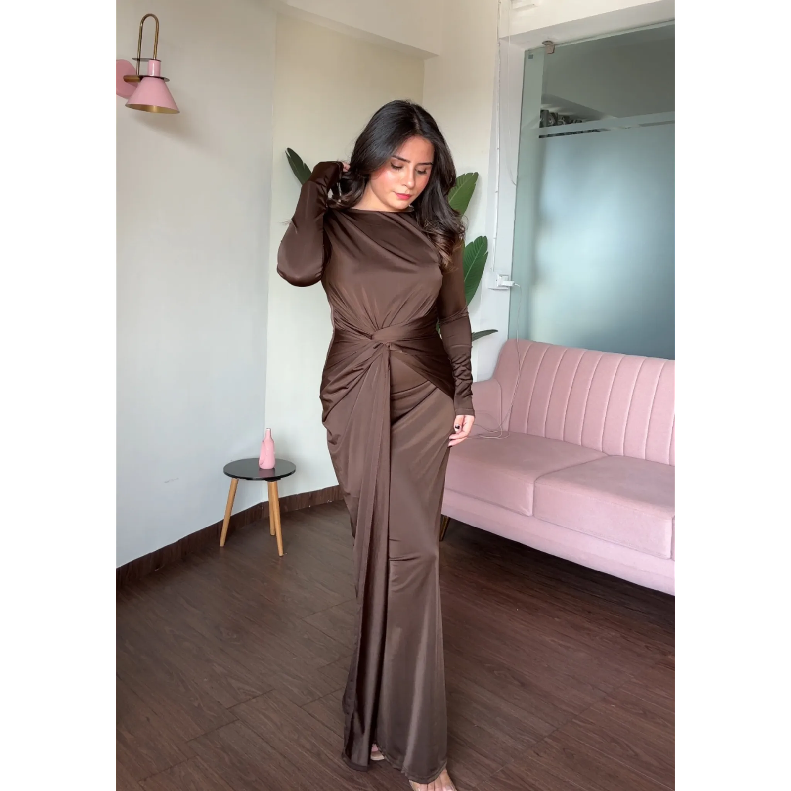 Knot Detail Maxi Lycra Dress