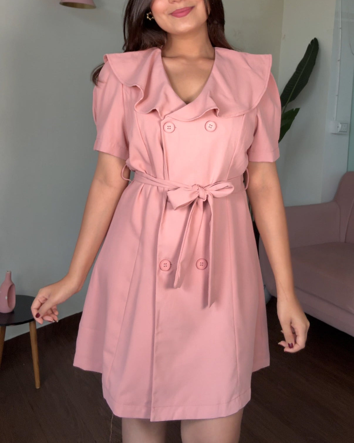 Korean Ruffle Detail Blazer Dress