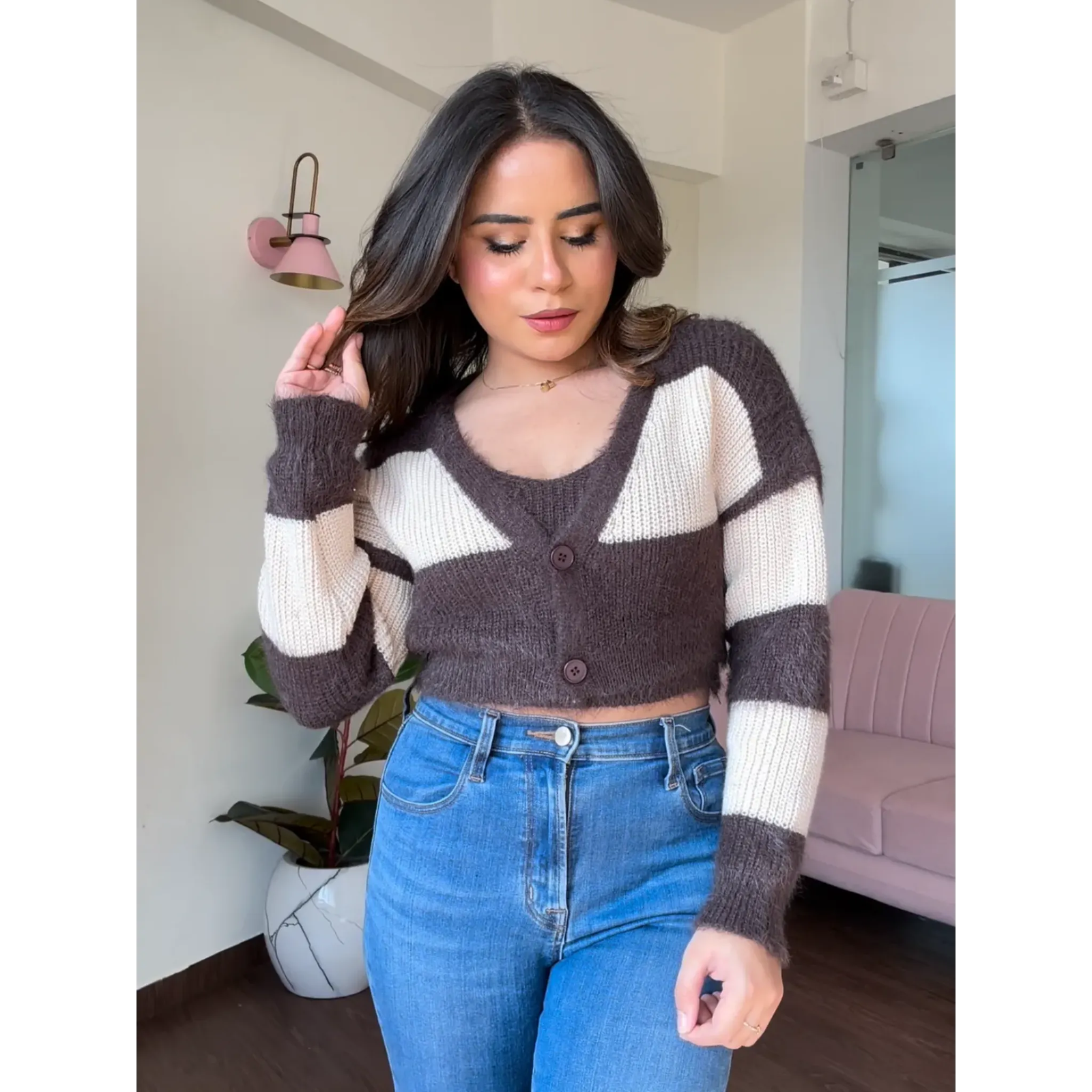 Dual Tone Cardigan Cami Top Set