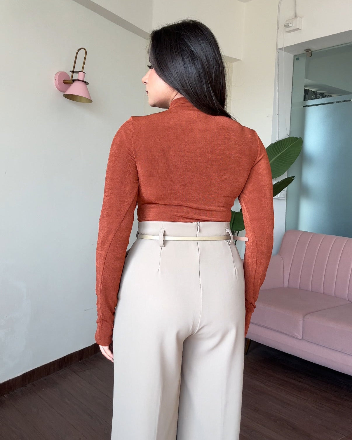 Ruched Detailing Full Sleeve High Neck Top