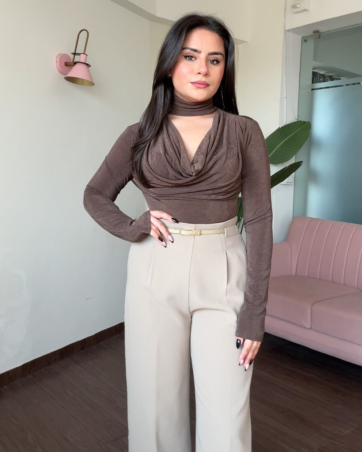 Choker Detailing Drapped Full Sleeve Top