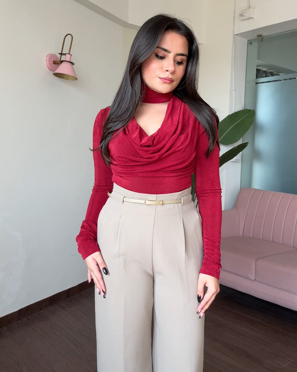 Choker Detailing Drapped Full Sleeve Top