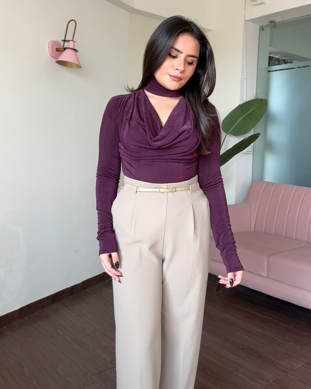 Choker Detailing Drapped Full Sleeve Top