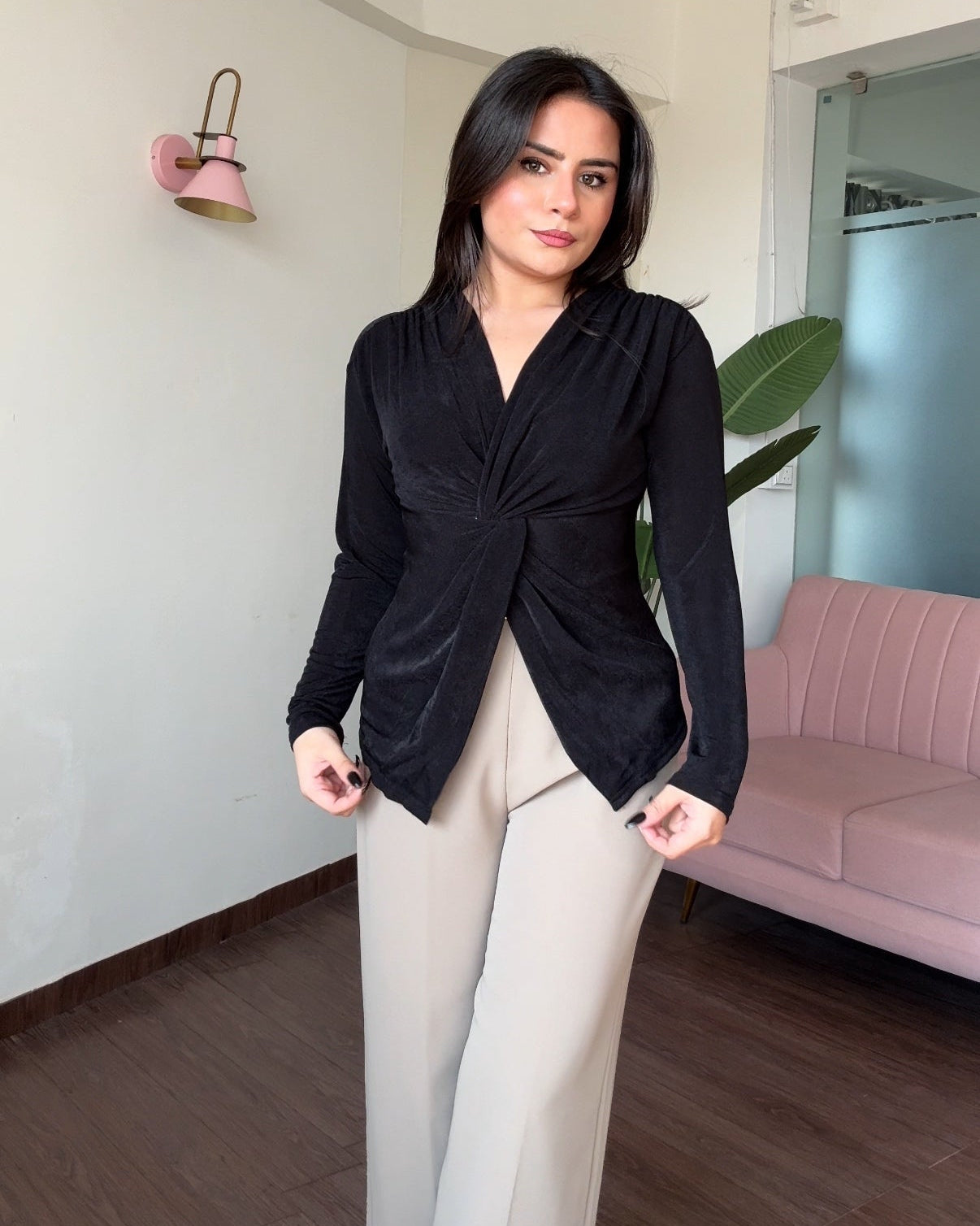 Knot Detailing V Neck Full Sleeve Top