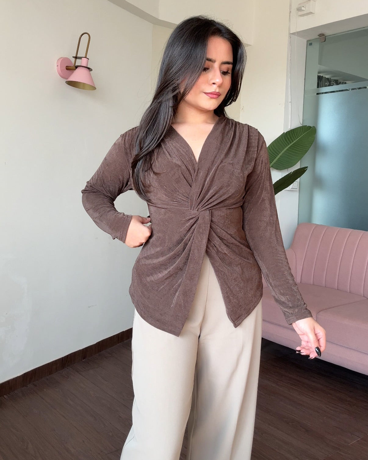 Knot Detailing V Neck Full Sleeve Top