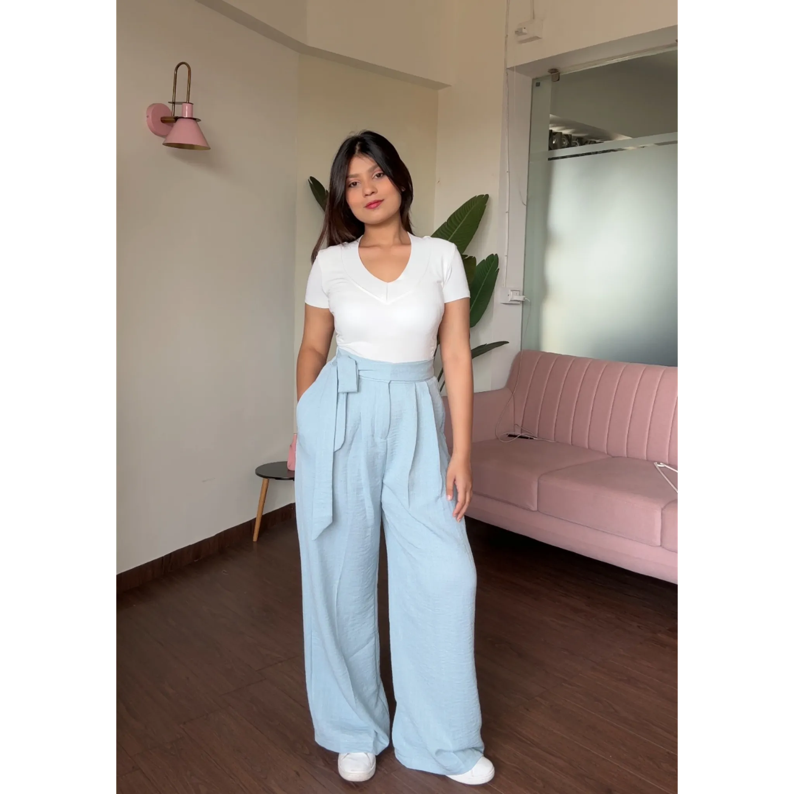 Wide Leg Pleated Linen Trousers
