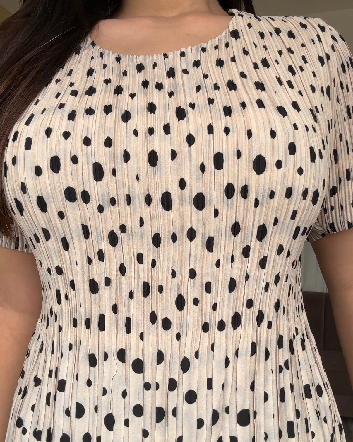 Polka Dot Free Size Pleated Fabric Peplum Top