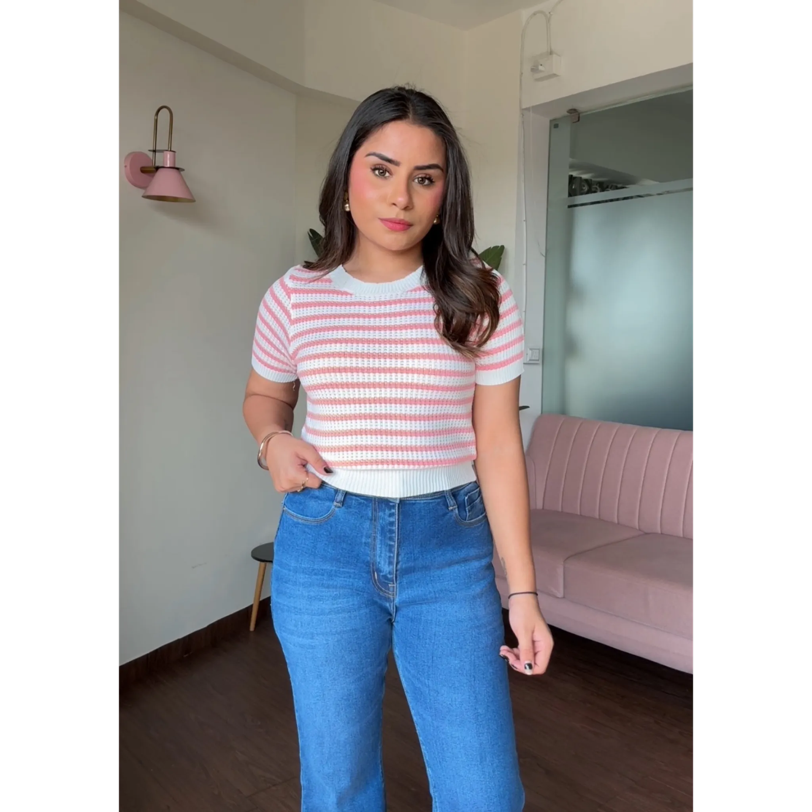 Crochet Summer Round Neck Striped Tee