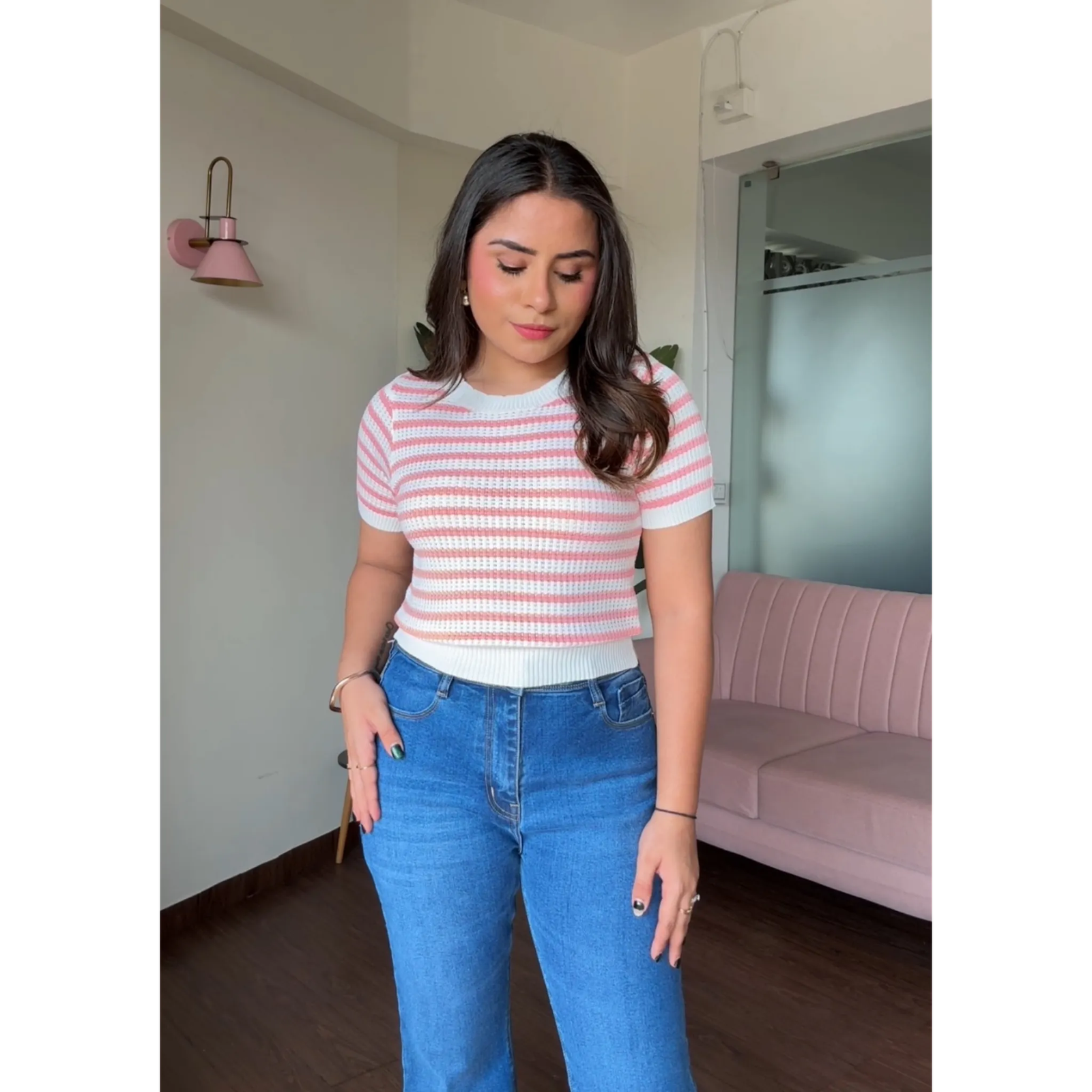 Crochet Summer Round Neck Striped Tee