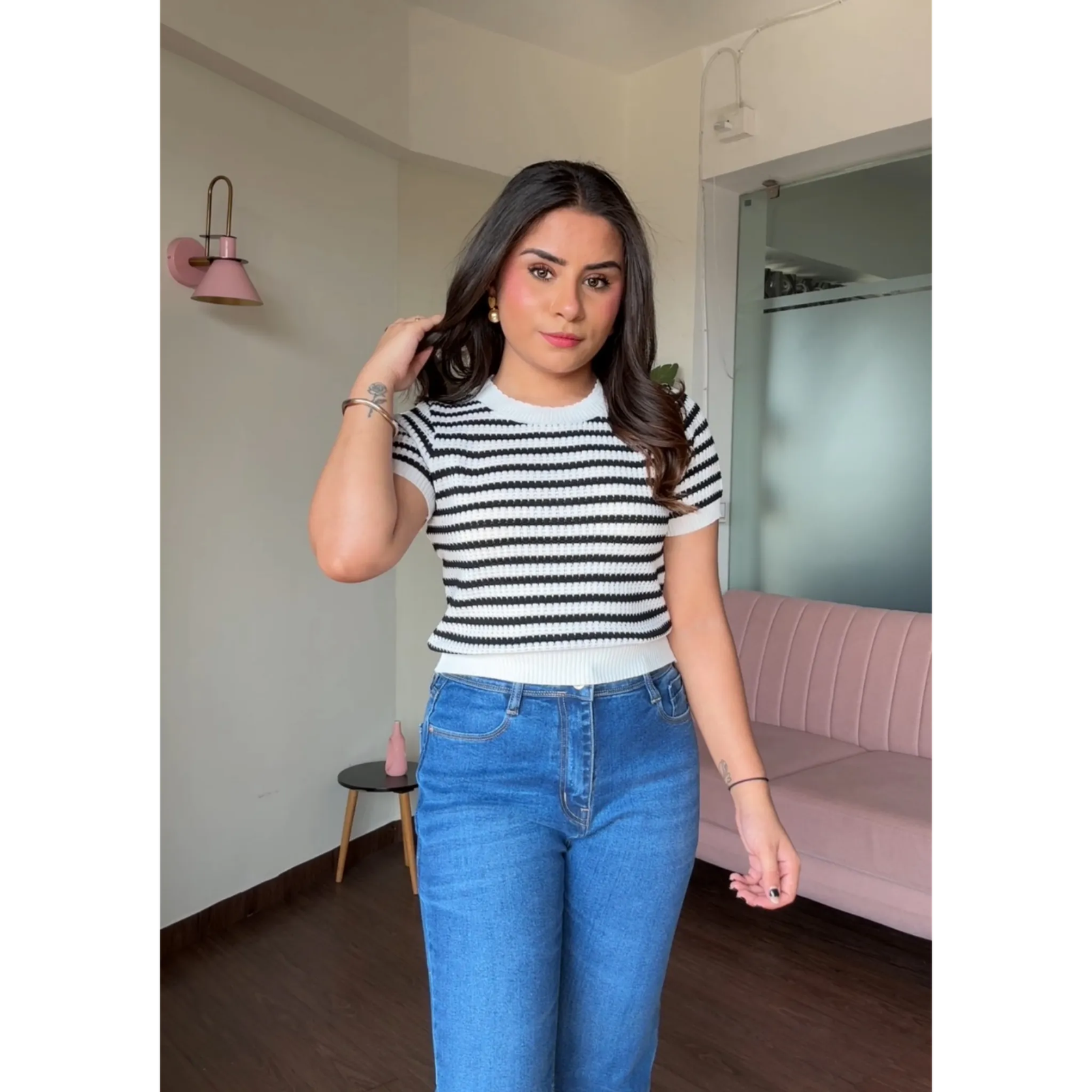 Crochet Summer Round Neck Striped Tee