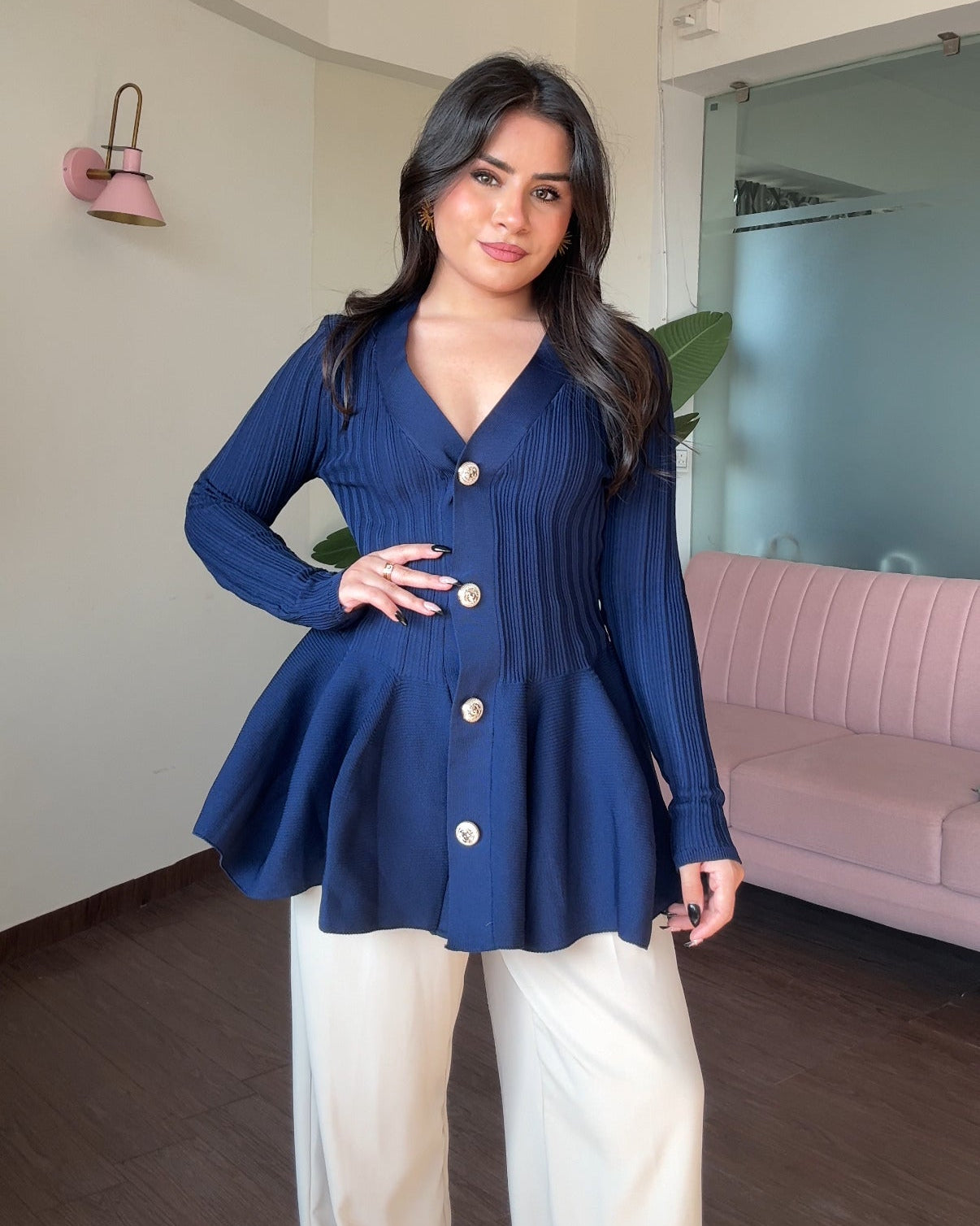 Ribbed Peplum Detailing Full Sleeves Top