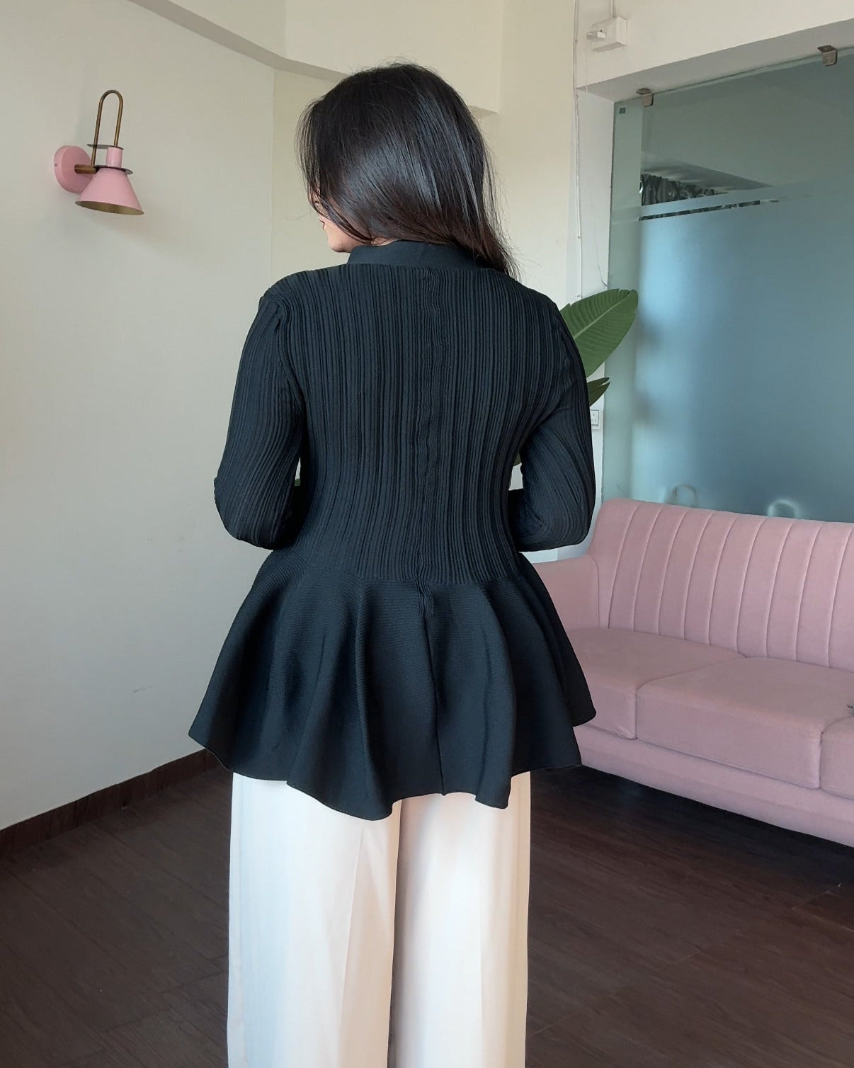 Ribbed Peplum Detailing Full Sleeves Top