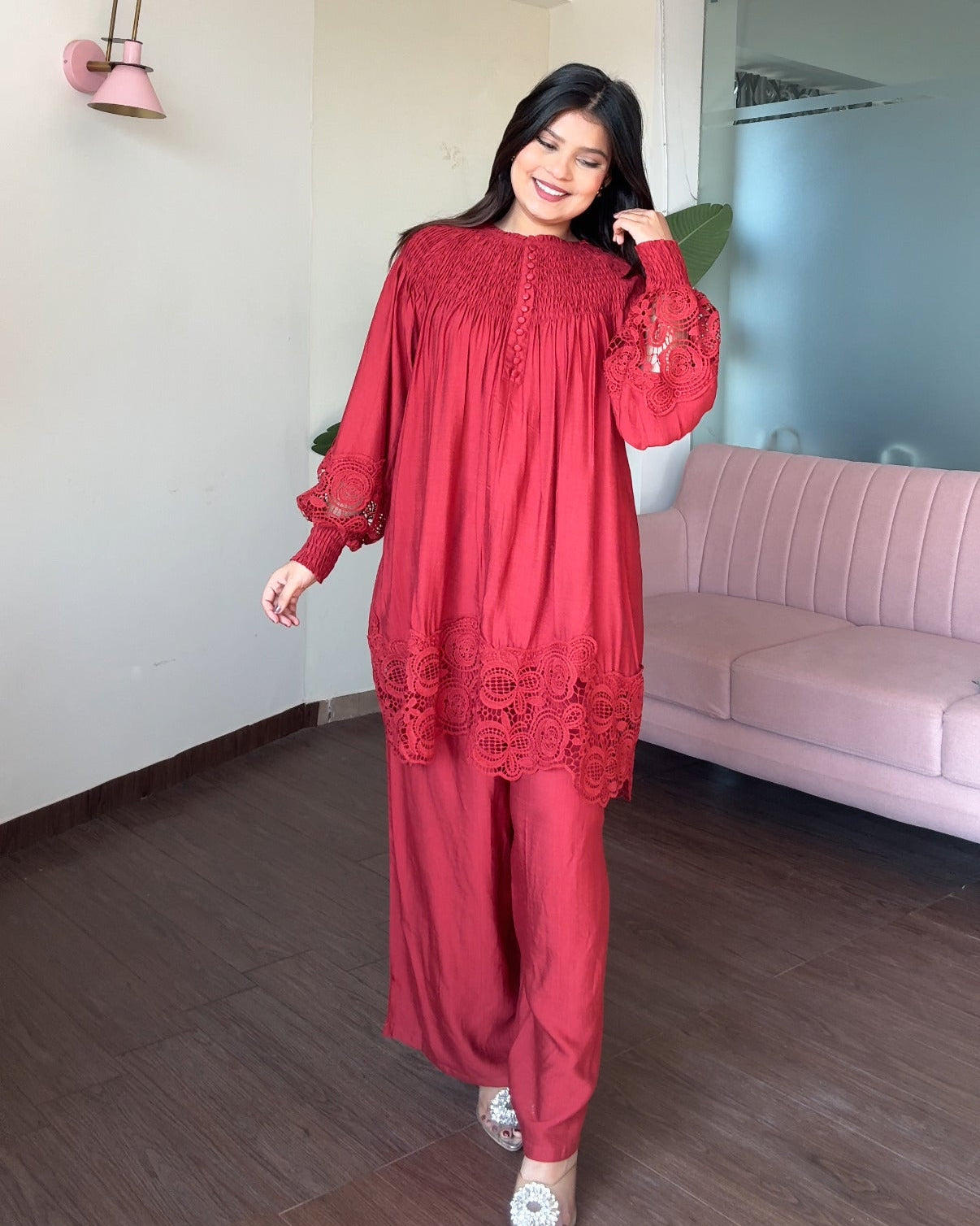 Relaxed Fit Lace Detailing Plus Size Co-ord Set