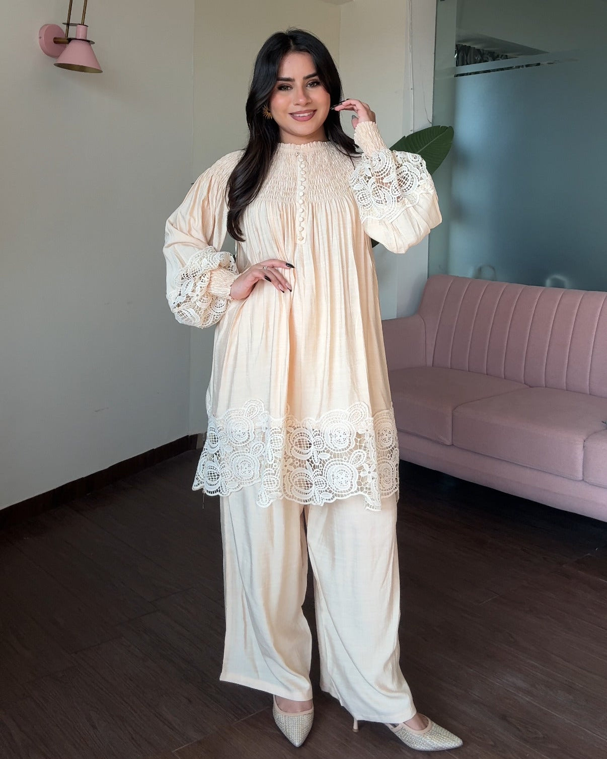 Relaxed Fit Lace Detailing Plus Size Co-ord Set