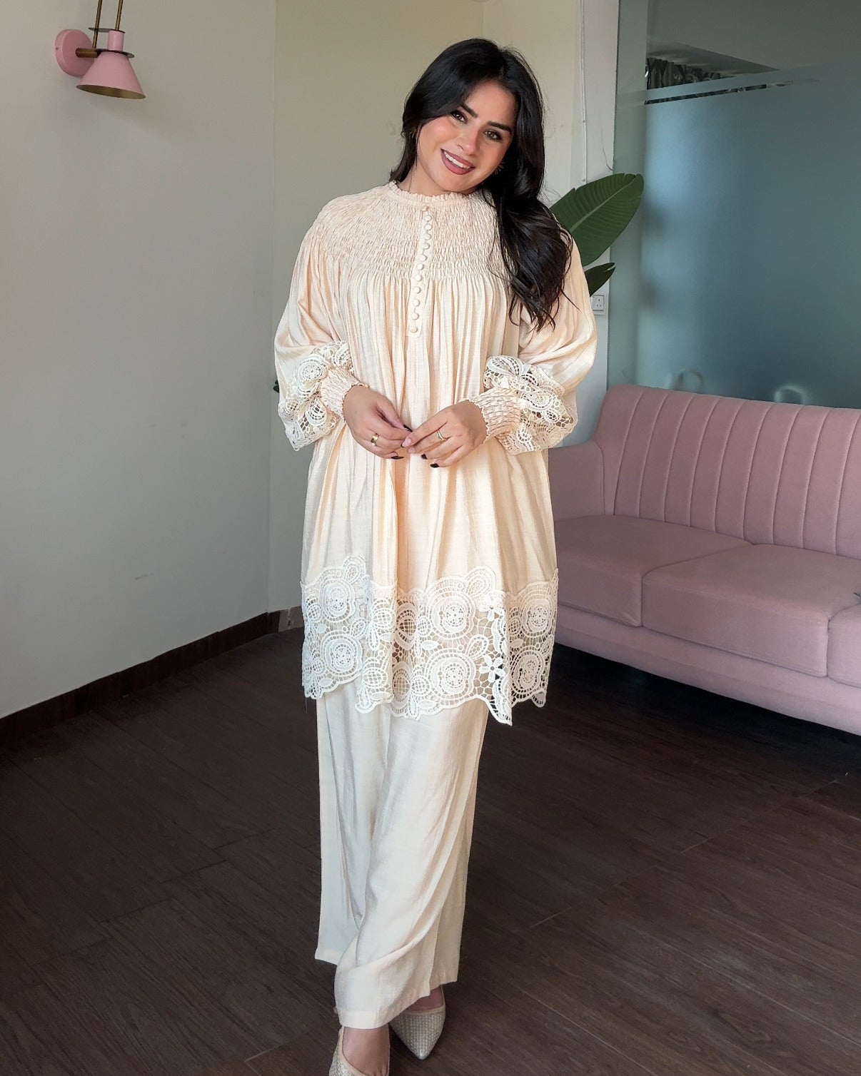 Relaxed Fit Lace Detailing Plus Size Co-ord Set