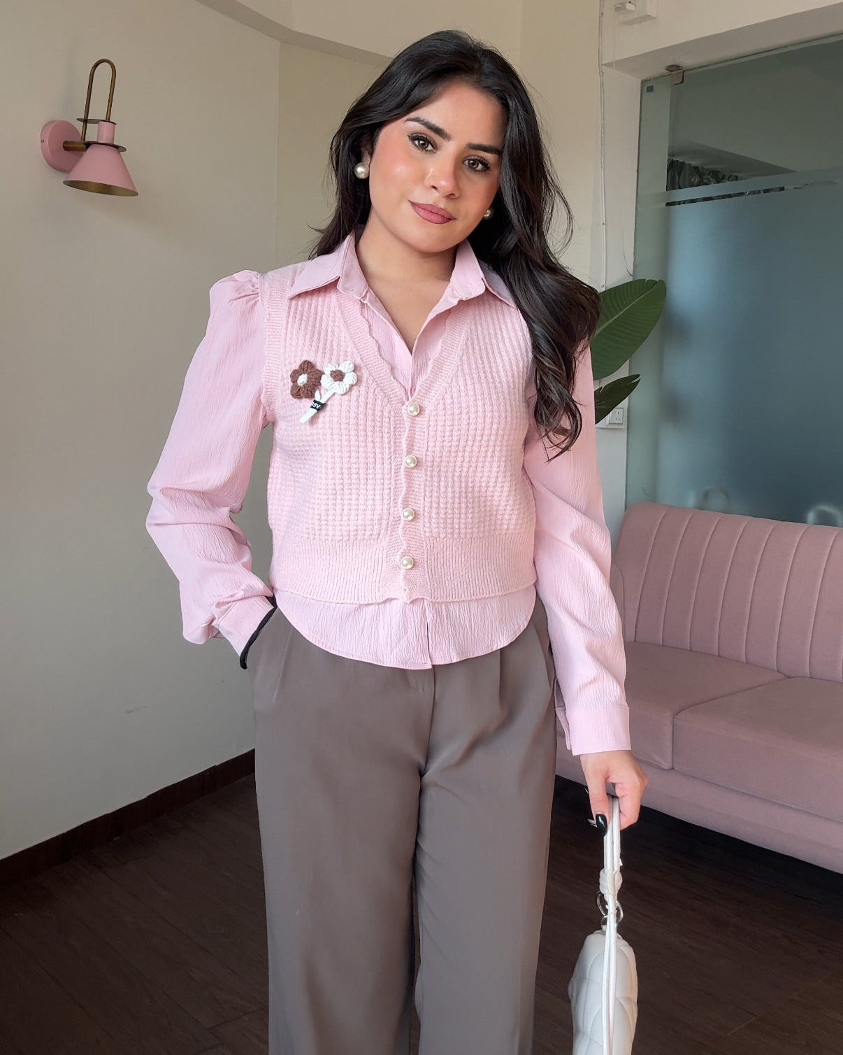 Flower Crochet Vest With Button Up Shirt