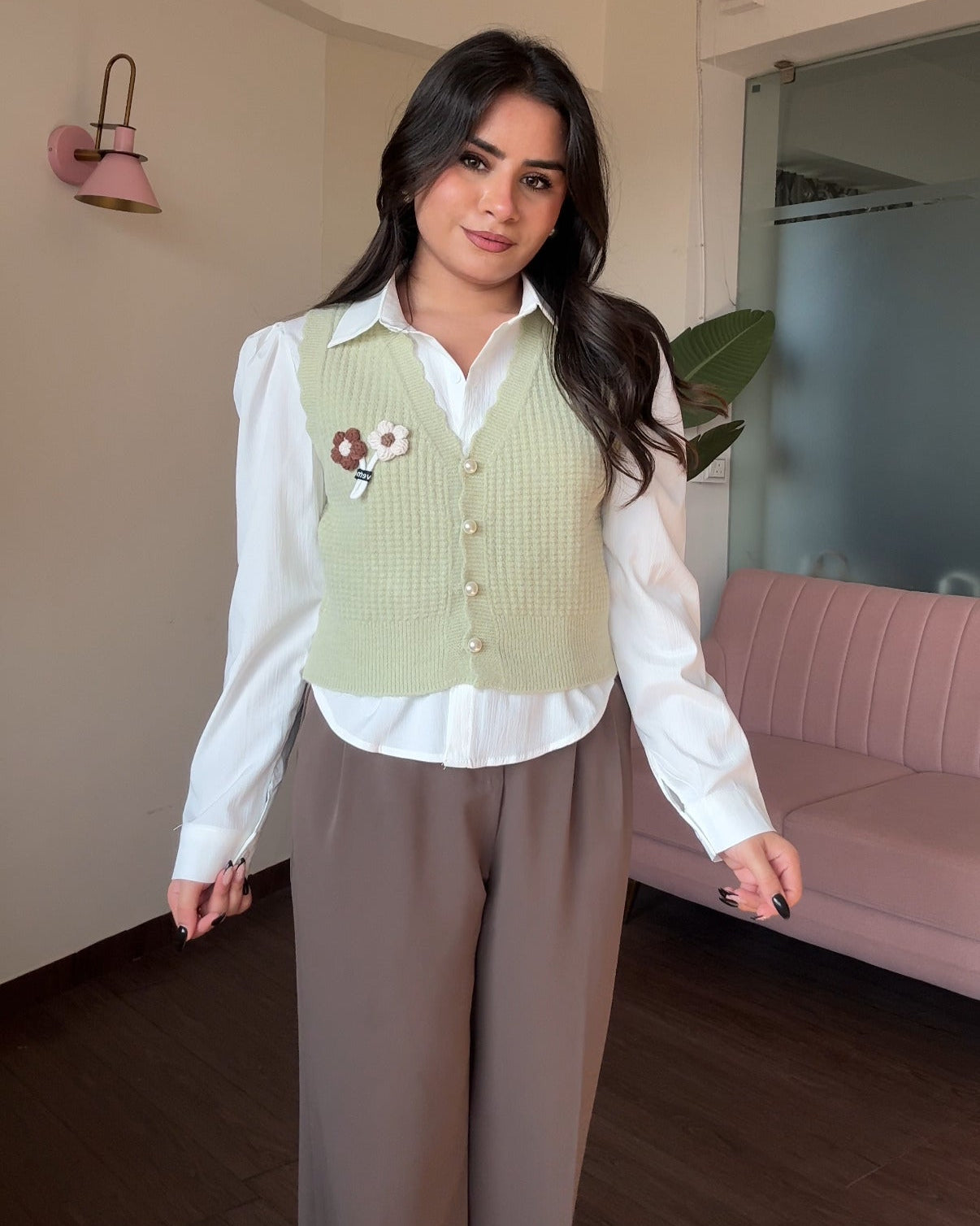 Flower Crochet Vest With Button Up Shirt