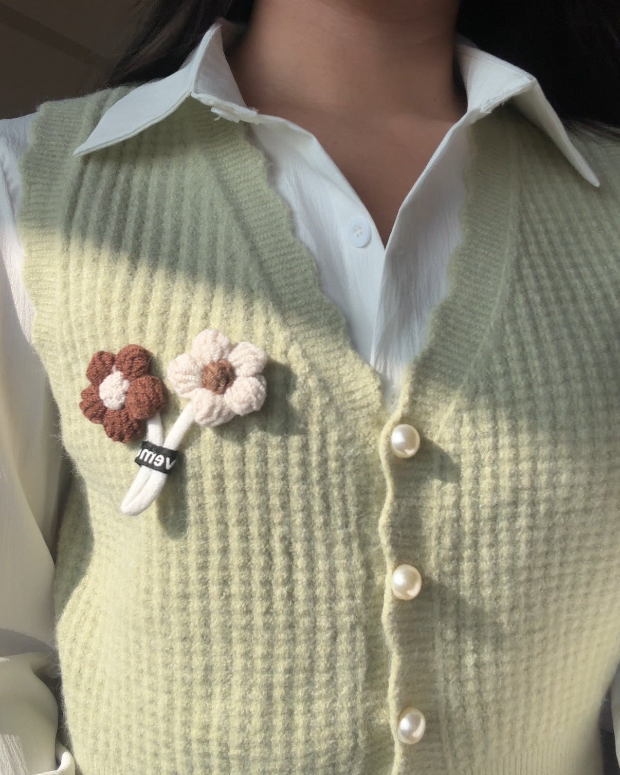 Flower Crochet Vest With Button Up Shirt