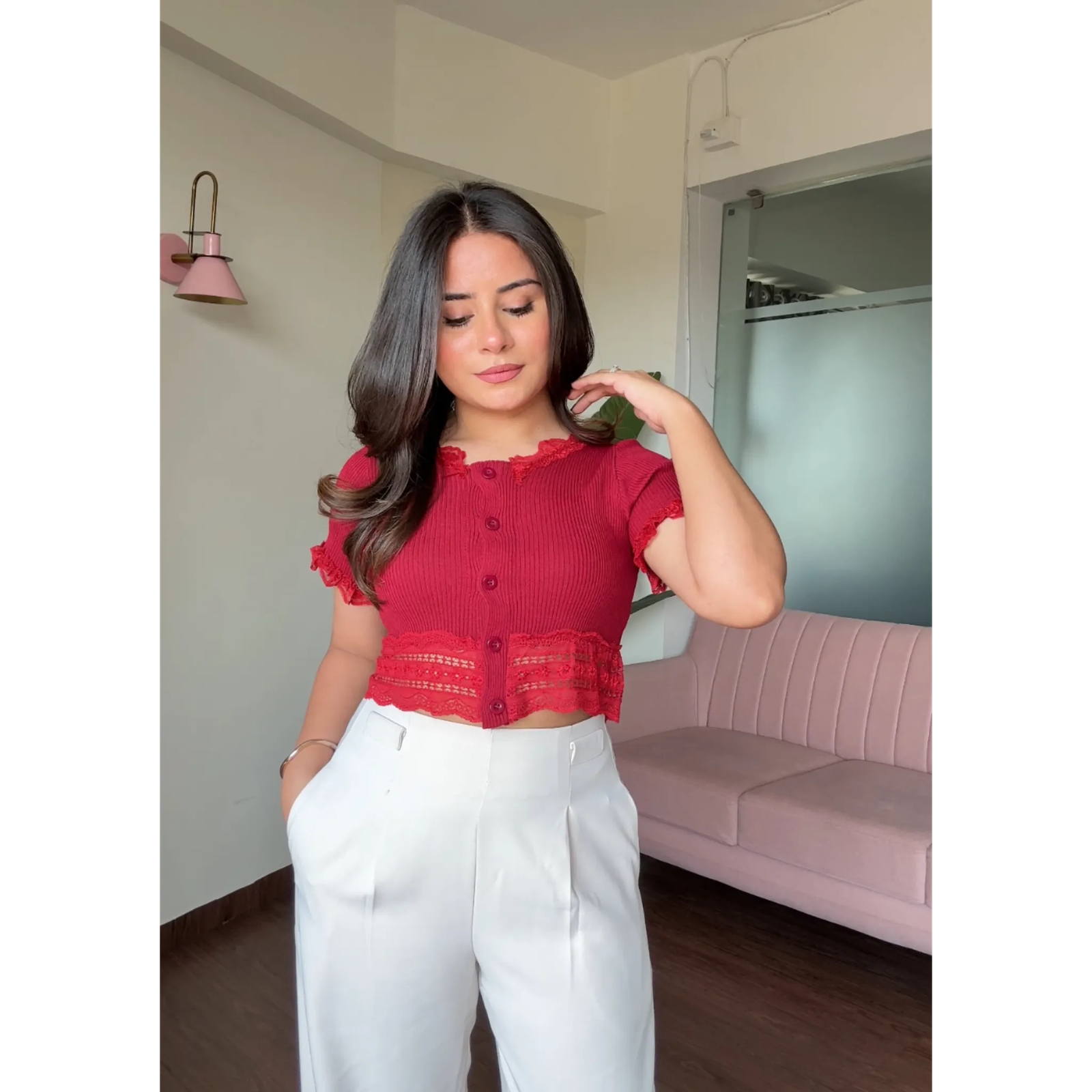 Lace Detailed Ribbed Korean Top