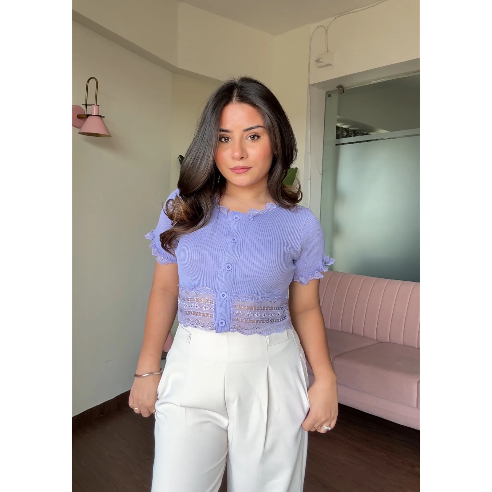 Lace Detailed Ribbed Korean Top