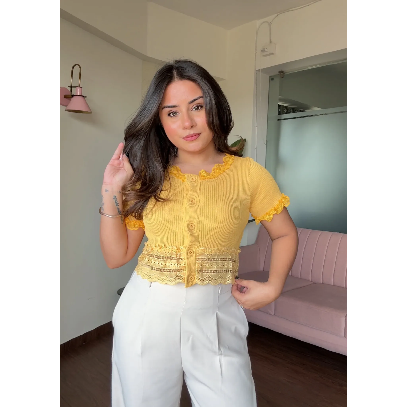 Lace Detailed Ribbed Korean Top