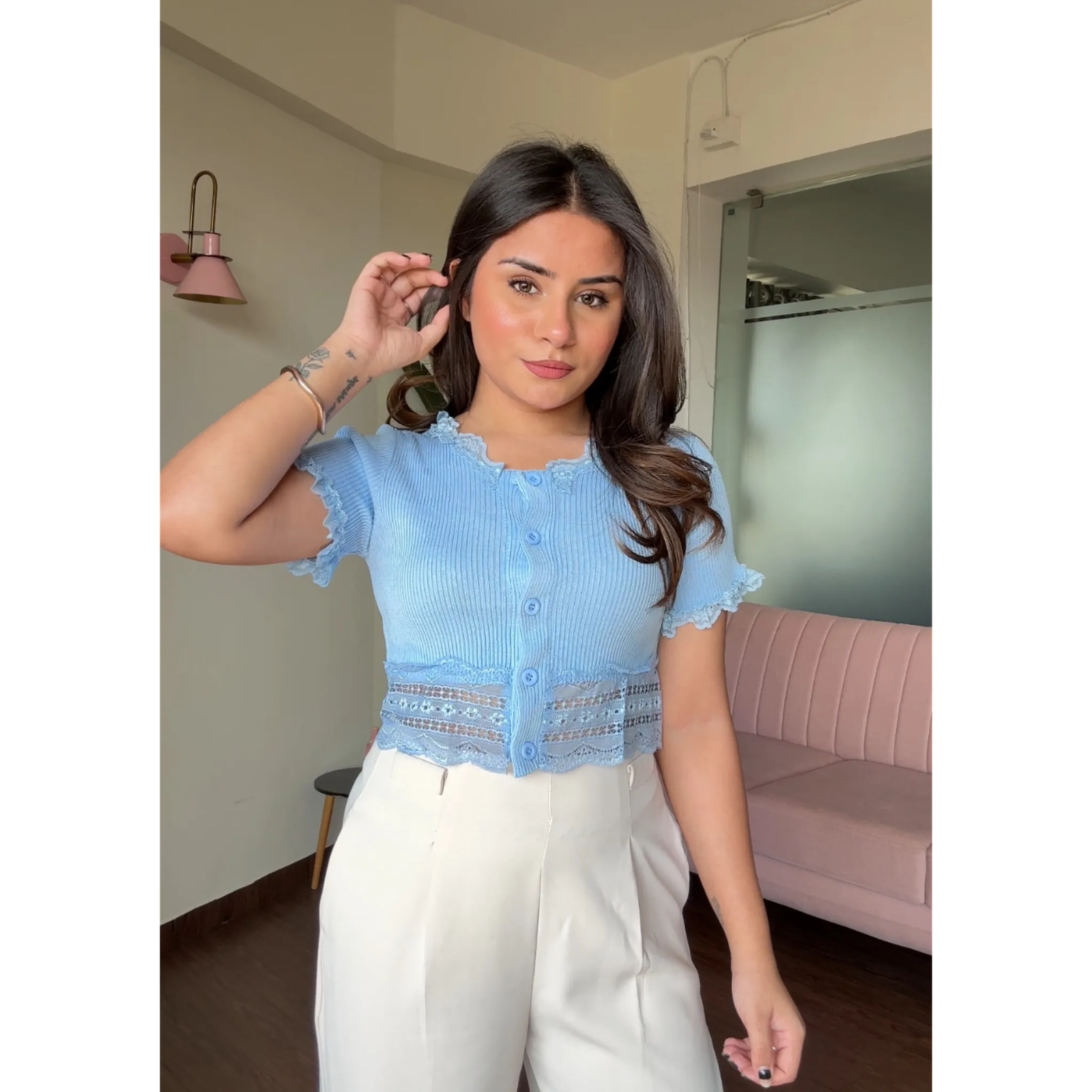 Lace Detailed Ribbed Korean Top