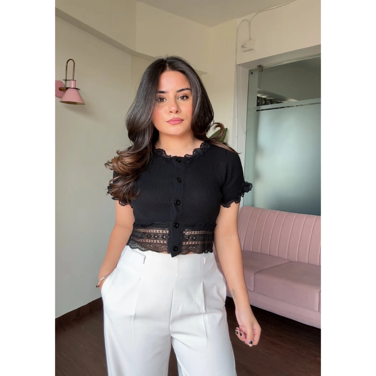 Lace Detailed Ribbed Korean Top