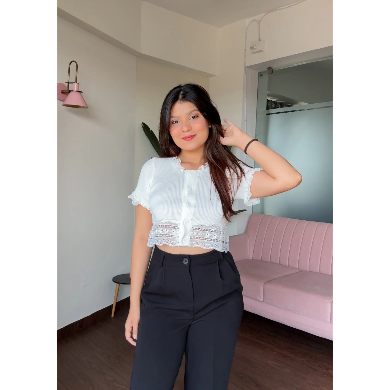 Lace Detailed Ribbed Korean Top