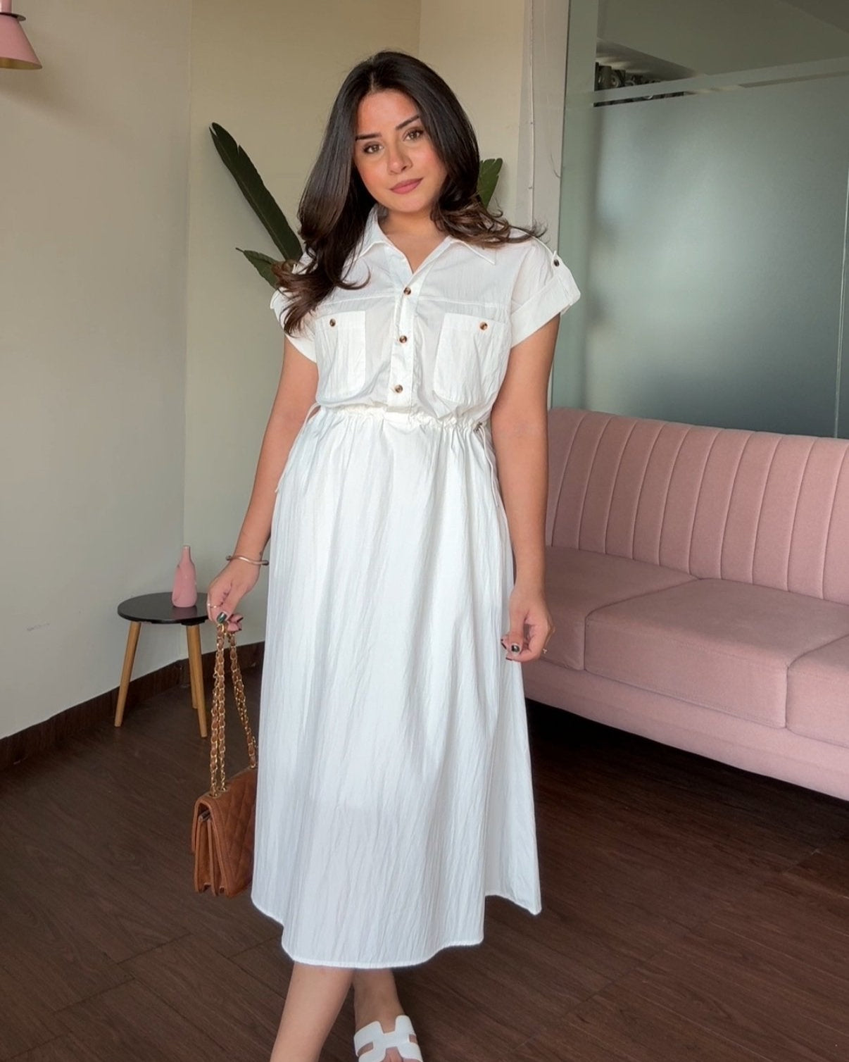 Pure Cotton Adjustable Waist Shirt Dress