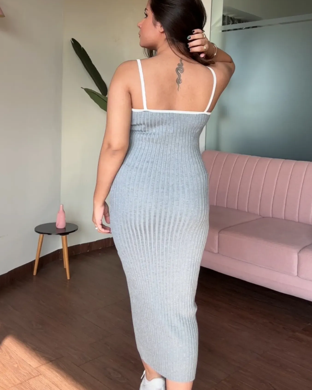 Contrast Strap Detailing Bodycon Midi Dress