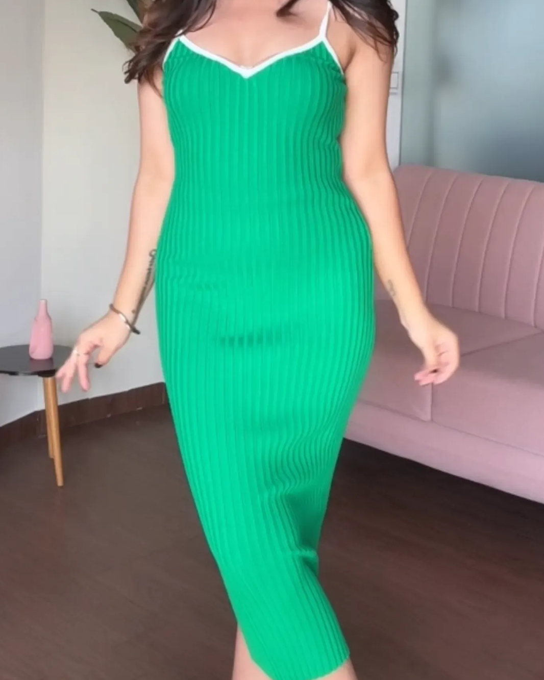 Contrast Strap Detailing Bodycon Midi Dress