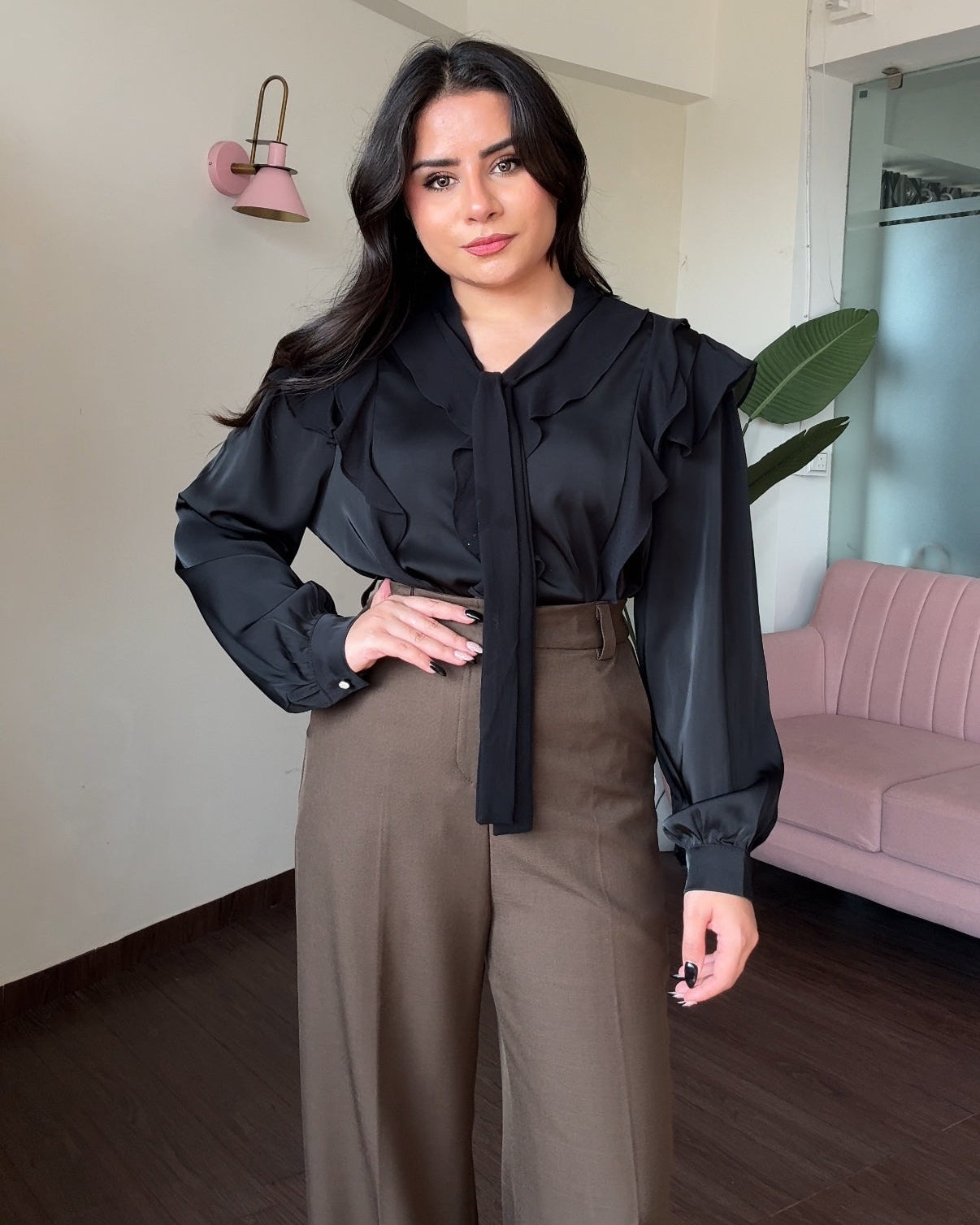 Chiffon Satin Frill Detailing Blouse