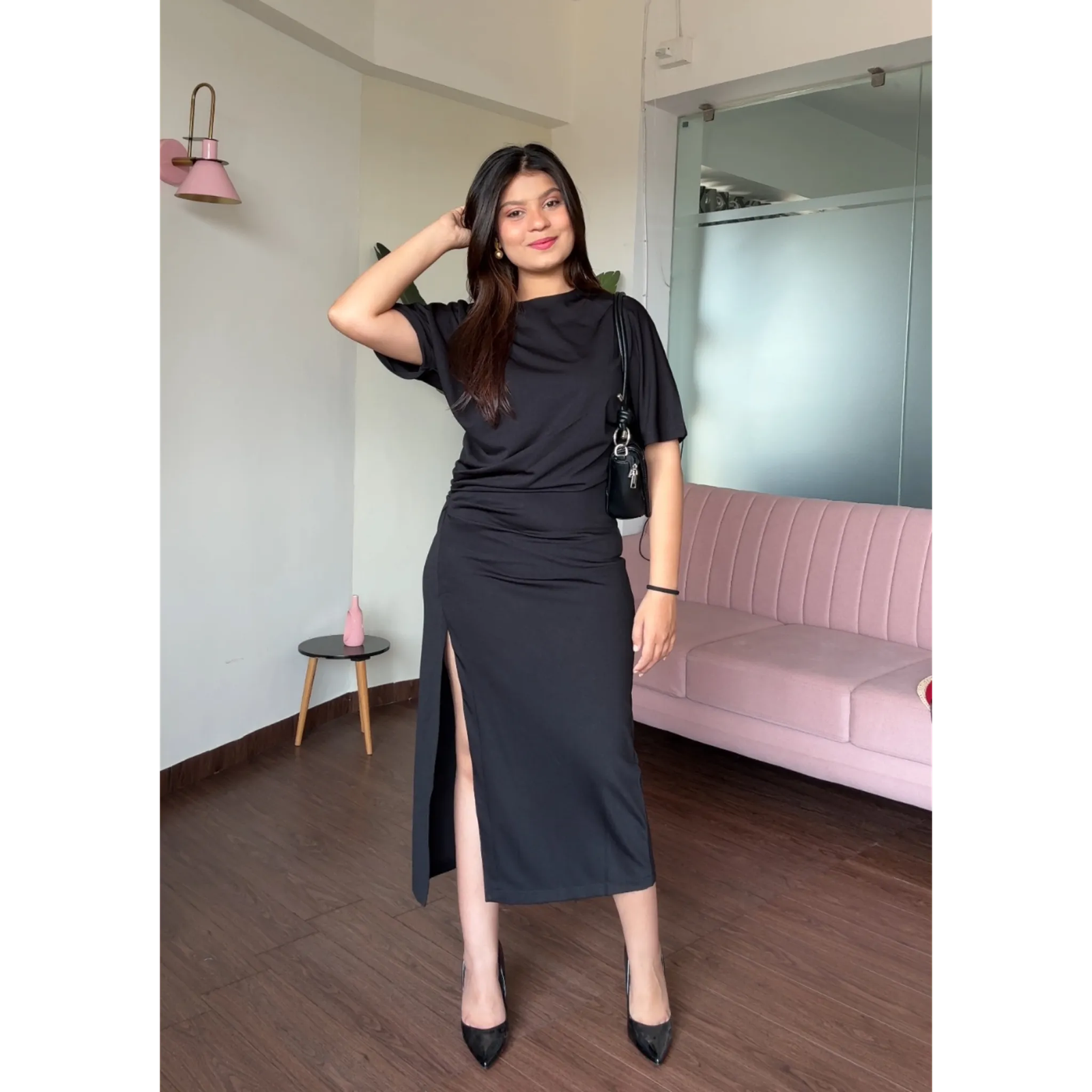 Ruched T-Shirt Dress With Slit