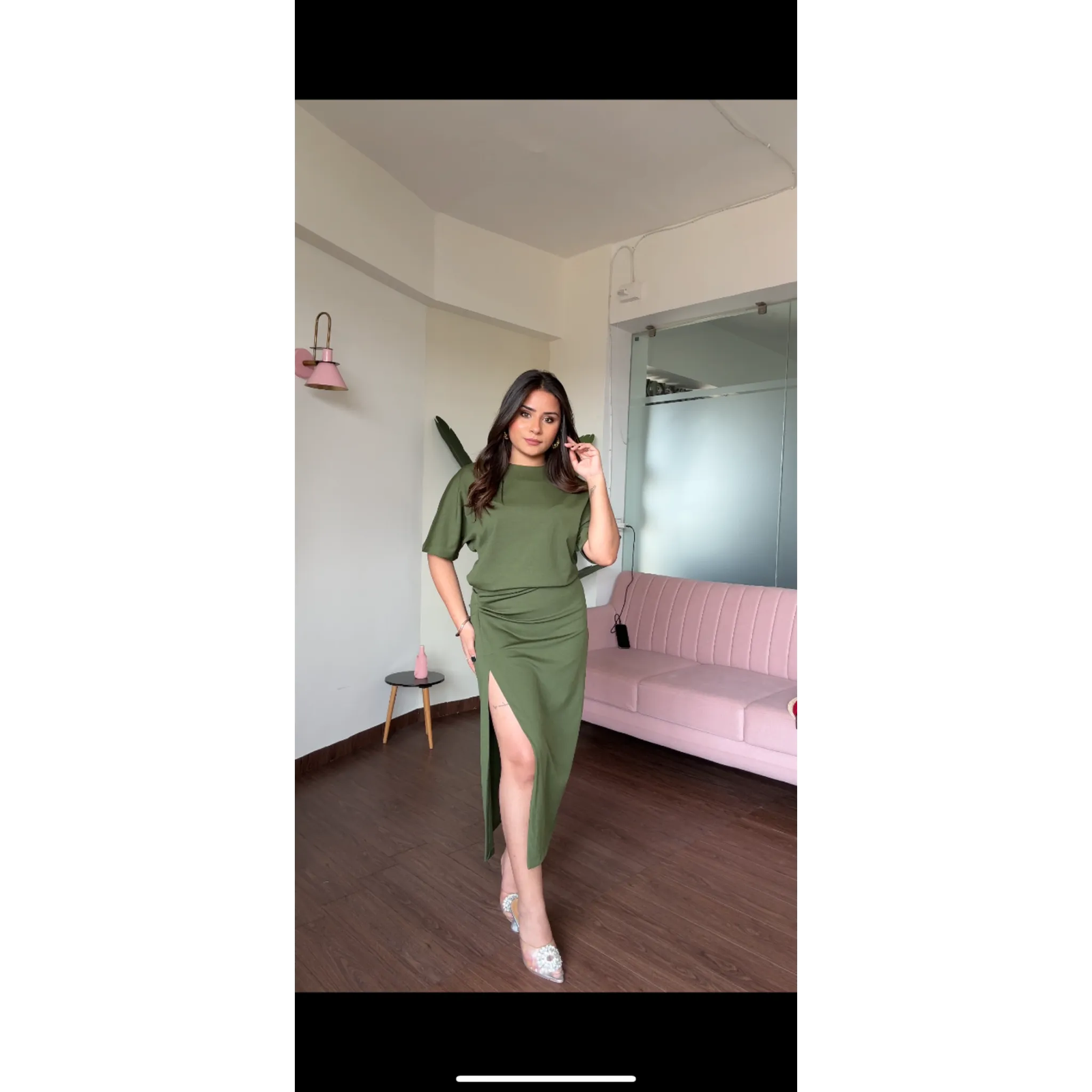 Ruched T-Shirt Dress With Slit