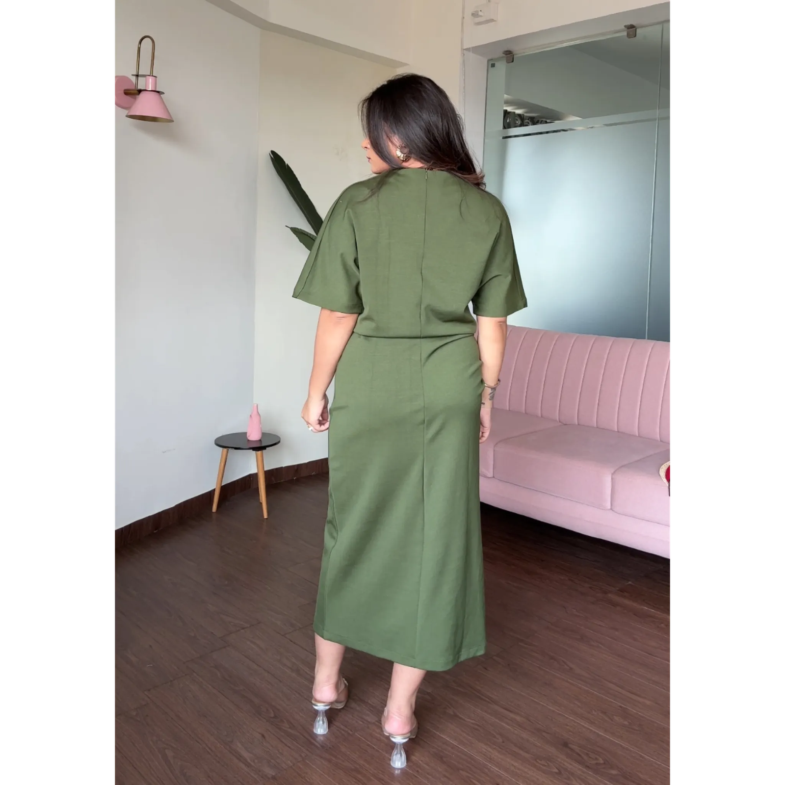 Ruched T-Shirt Dress With Slit