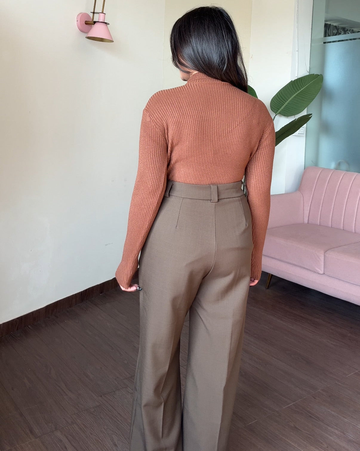 High Neck Ribbed Neck Cut Out Detailing Embellished Top