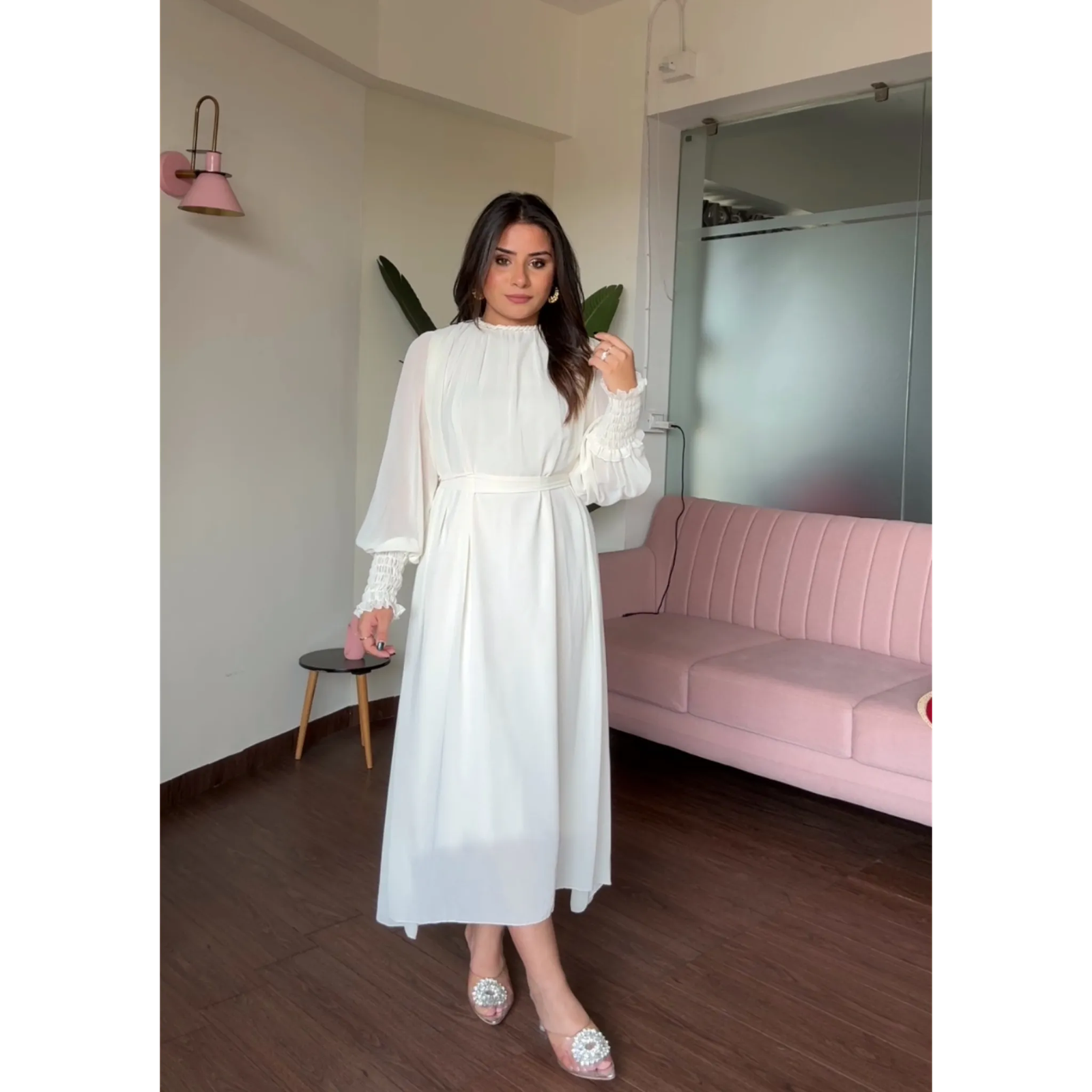 Free Size Flared Midi Dress With Belt