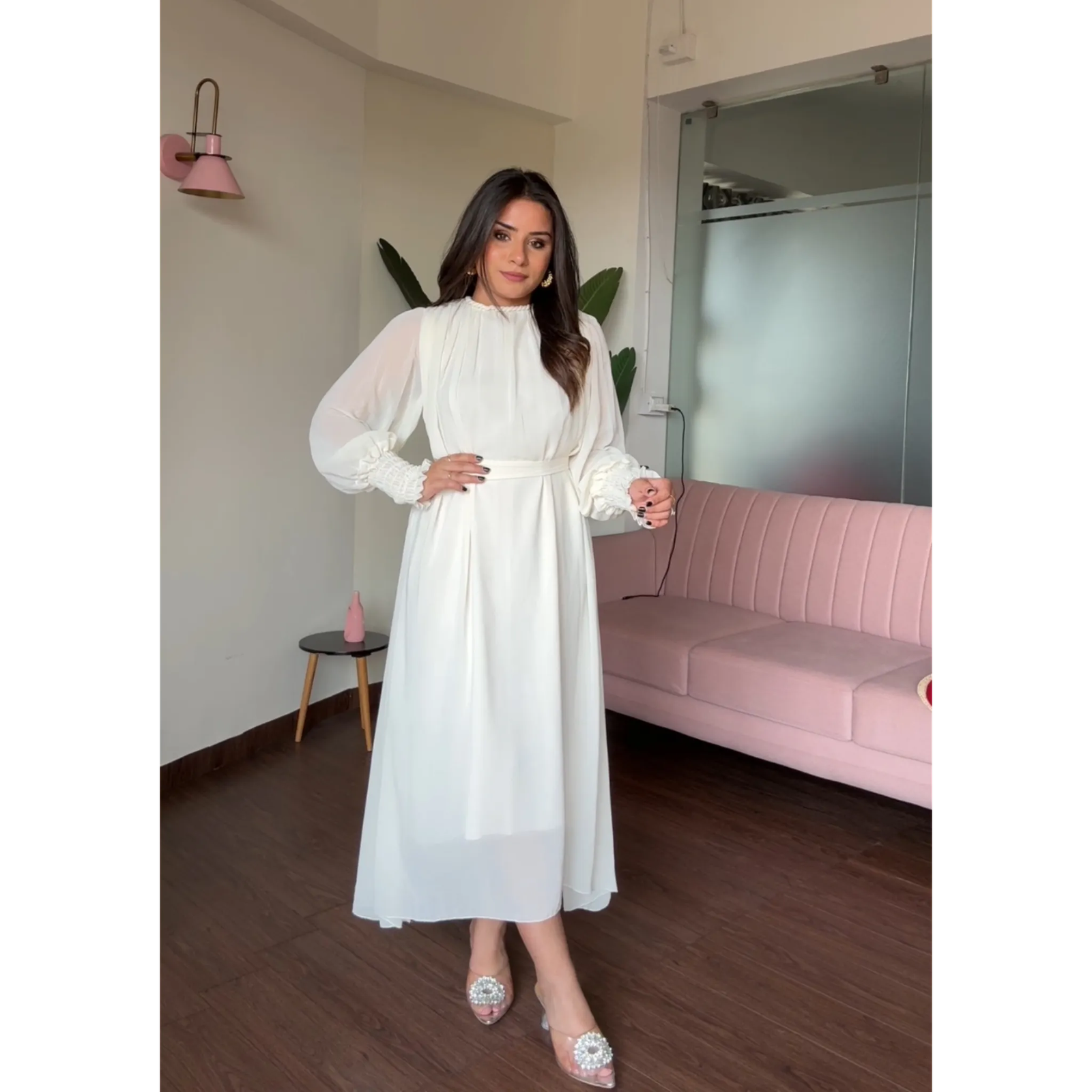 Free Size Flared Midi Dress With Belt