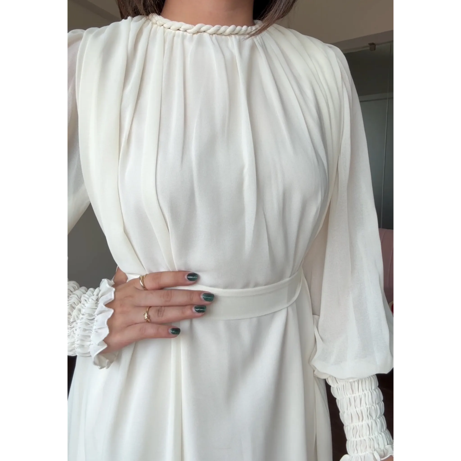 Free Size Flared Midi Dress With Belt