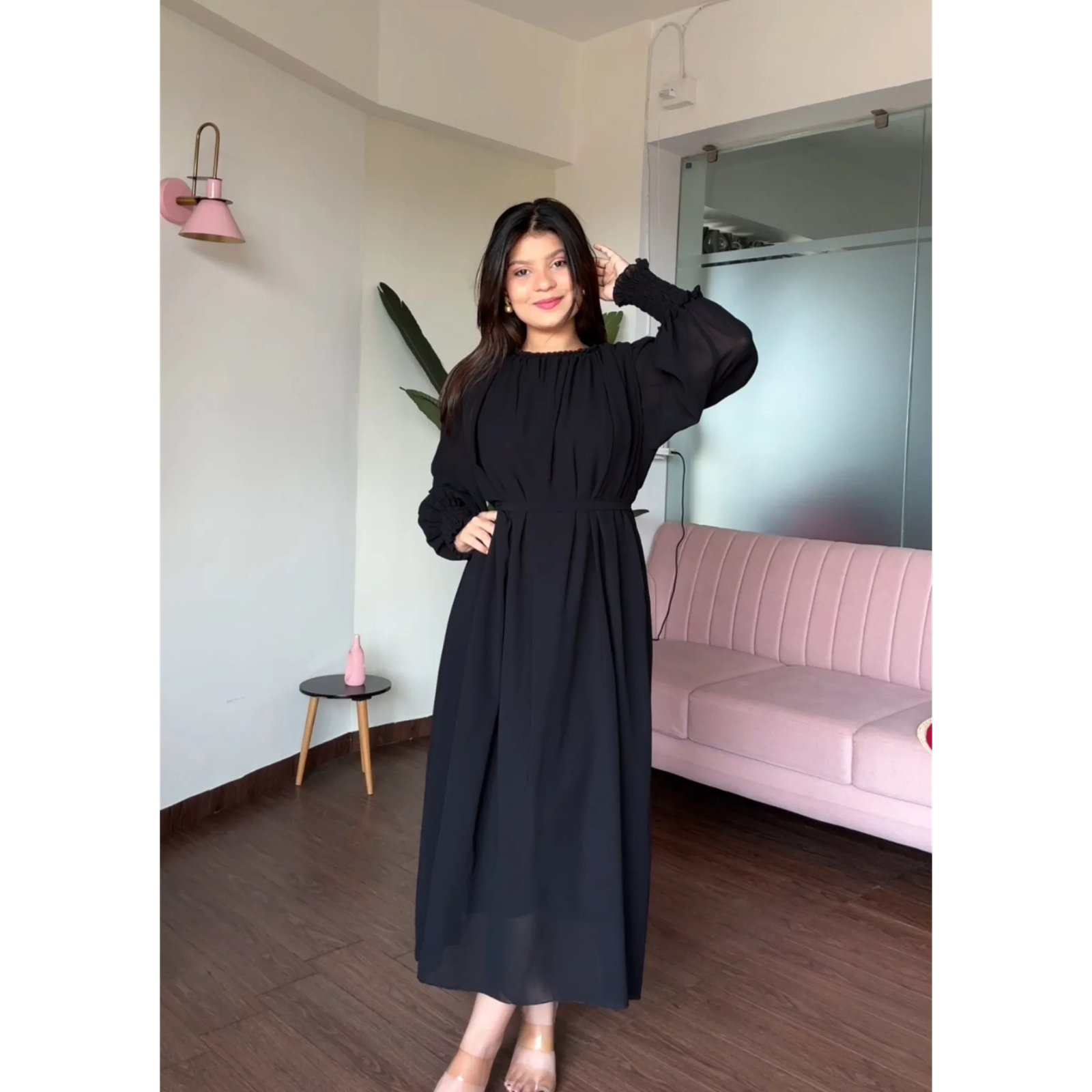 Free Size Flared Midi Dress With Belt