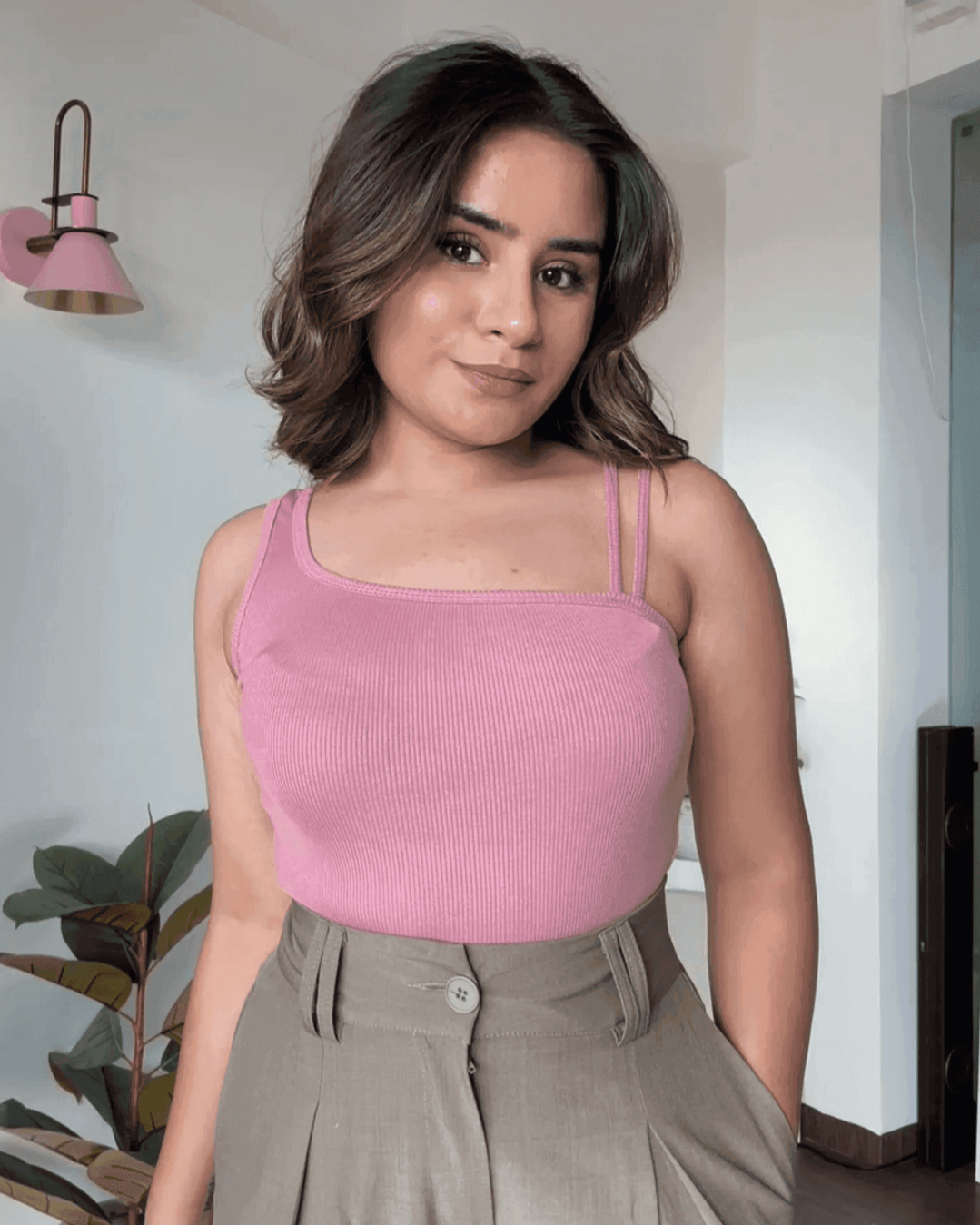 Asymmetrical Neck Crop Top