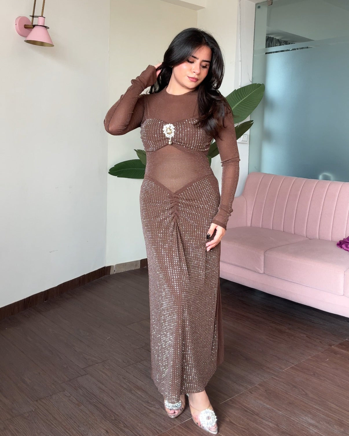 Shimmer Rhinestone Embellished Maxi Dress