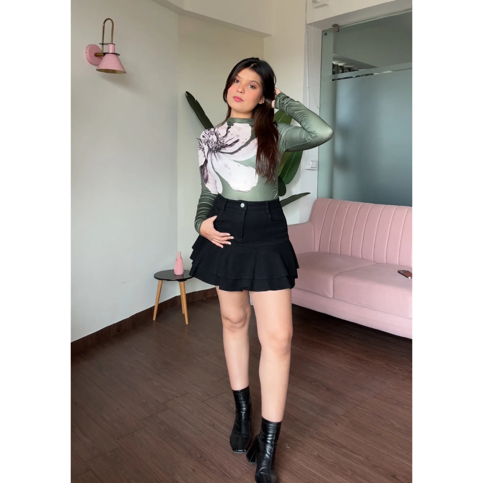 Flared Mini Denim Skirt