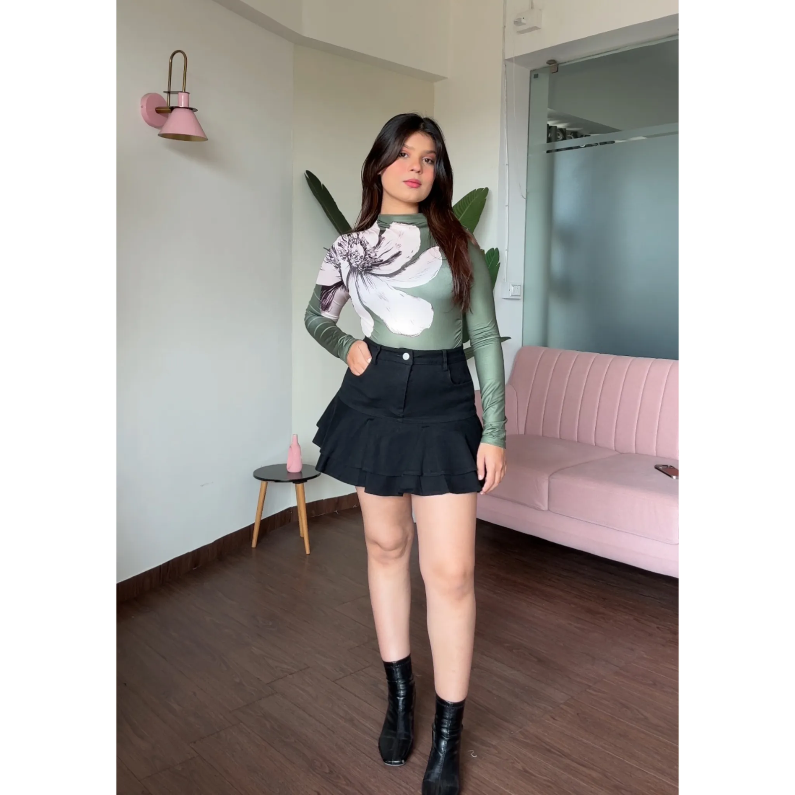Flared Mini Denim Skirt