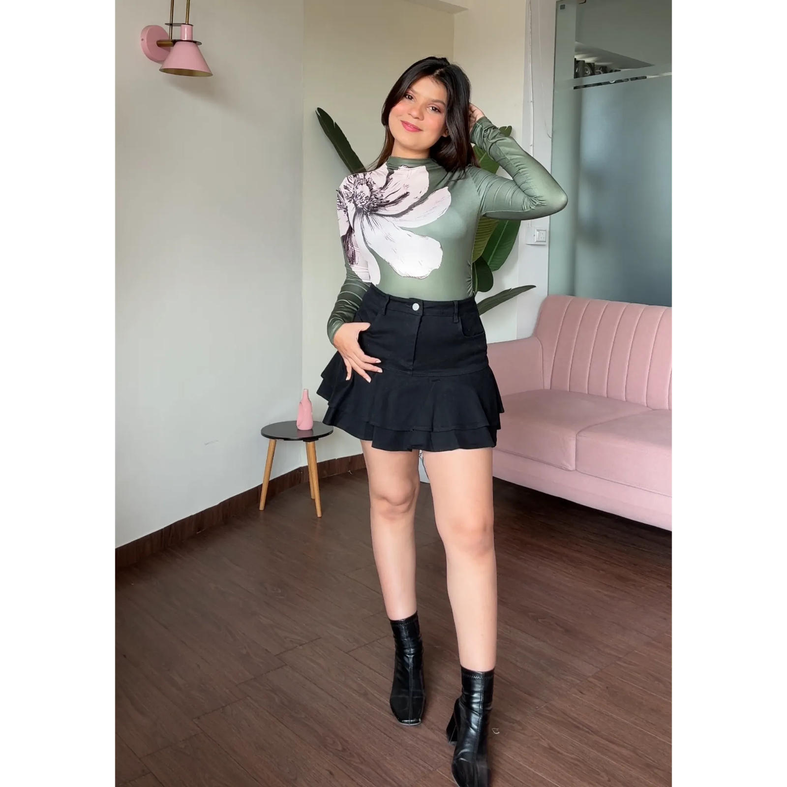 Flared Mini Denim Skirt