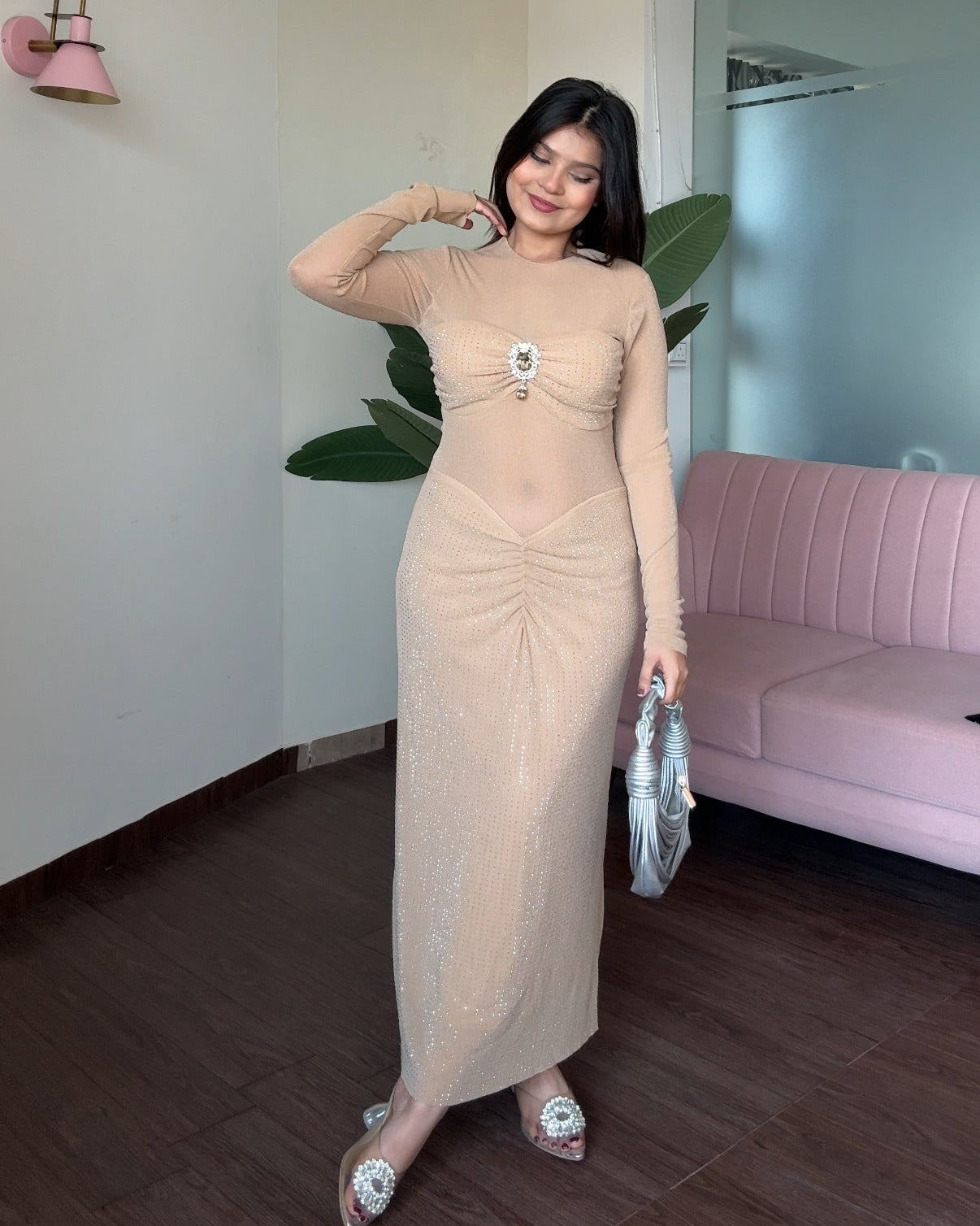 Shimmer Rhinestone Embellished Maxi Dress