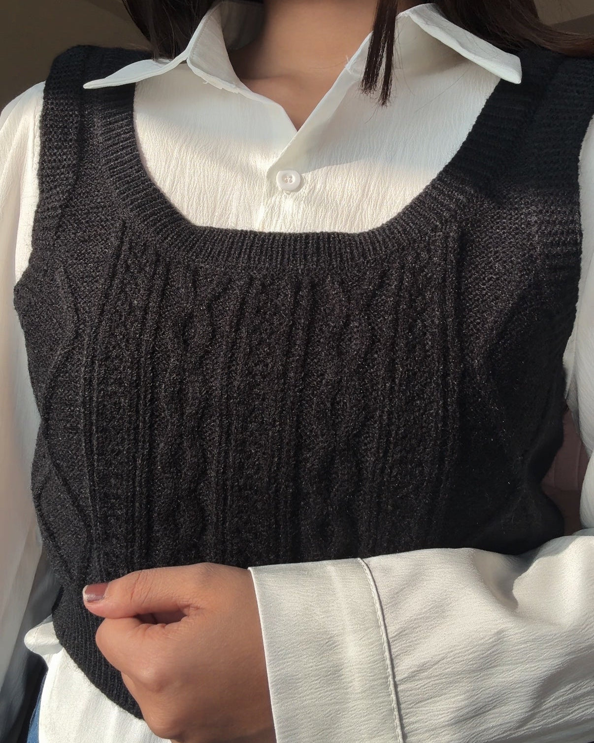 Textured Vest Detailing With Button Up Shirt