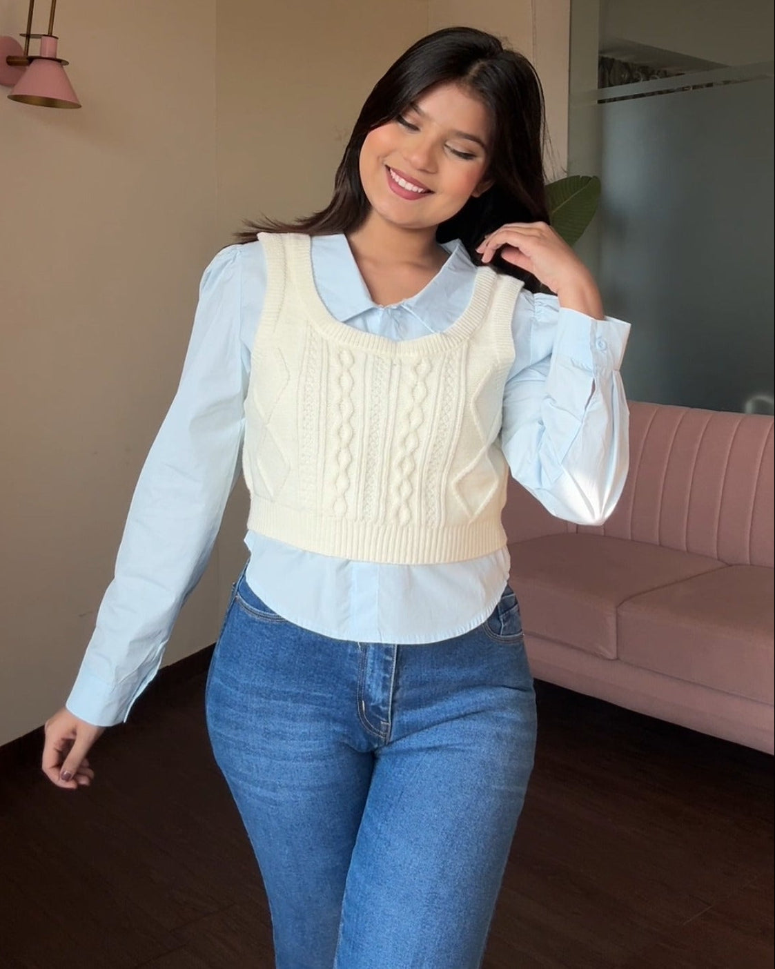 Textured Vest Detailing With Button Up Shirt